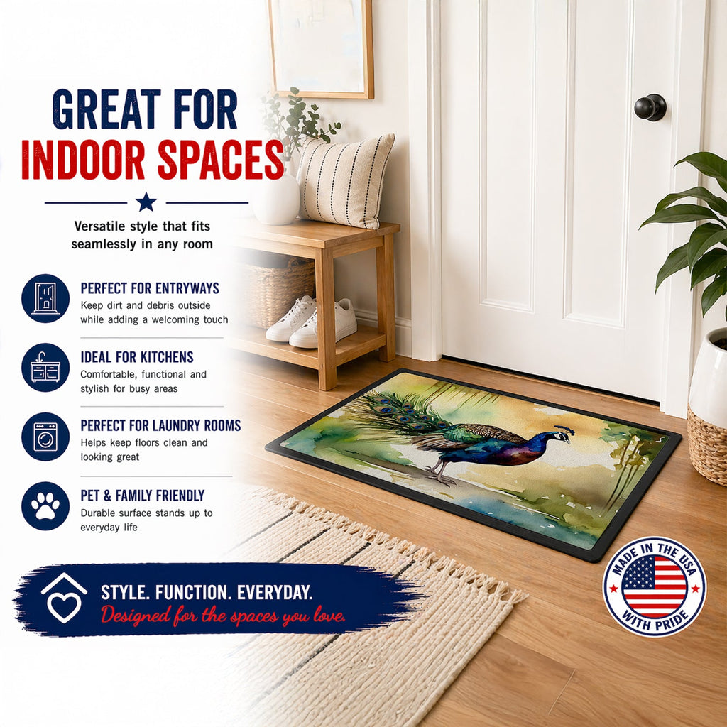 Peacock Walking Garden Scene Doormat Indoor Outdoor 18H X 27W Front Door Mat Rugs for Entryway, Non Slip Washable