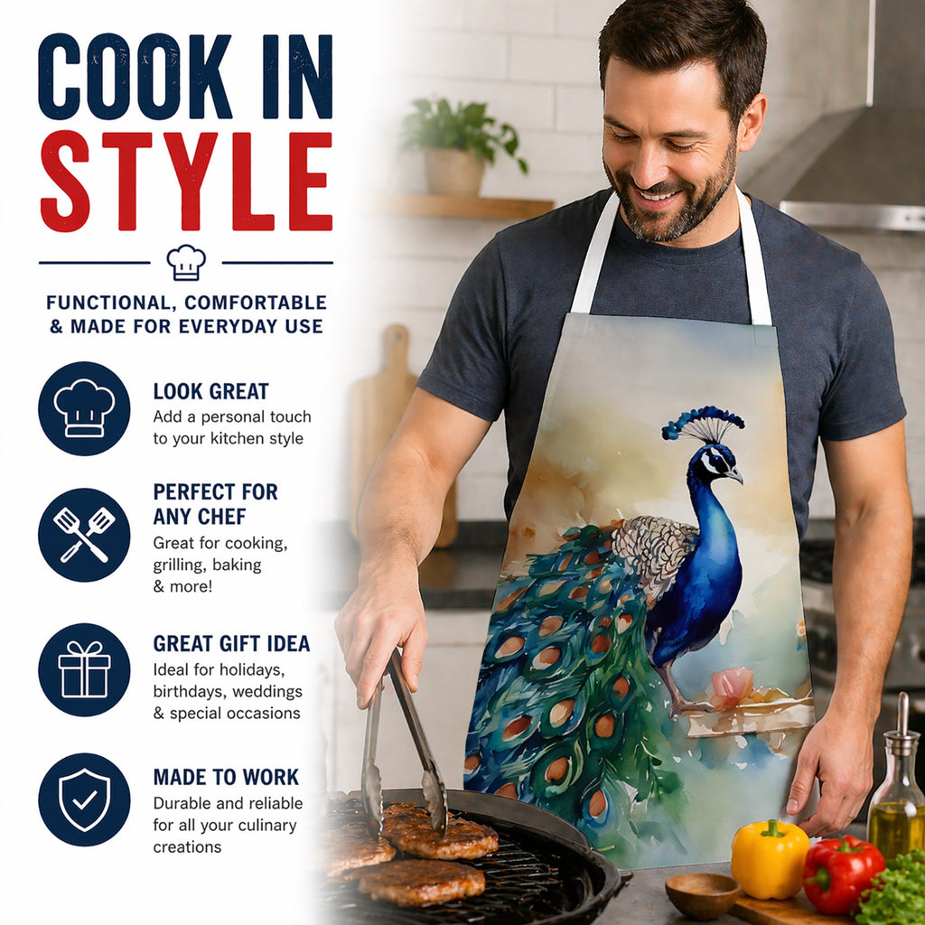Peacock Tail Feathers Close View Apron Cooking Kitchen Server Baking Crafts Gardening for Adult Women Men, Unisex, Large, Multicolor