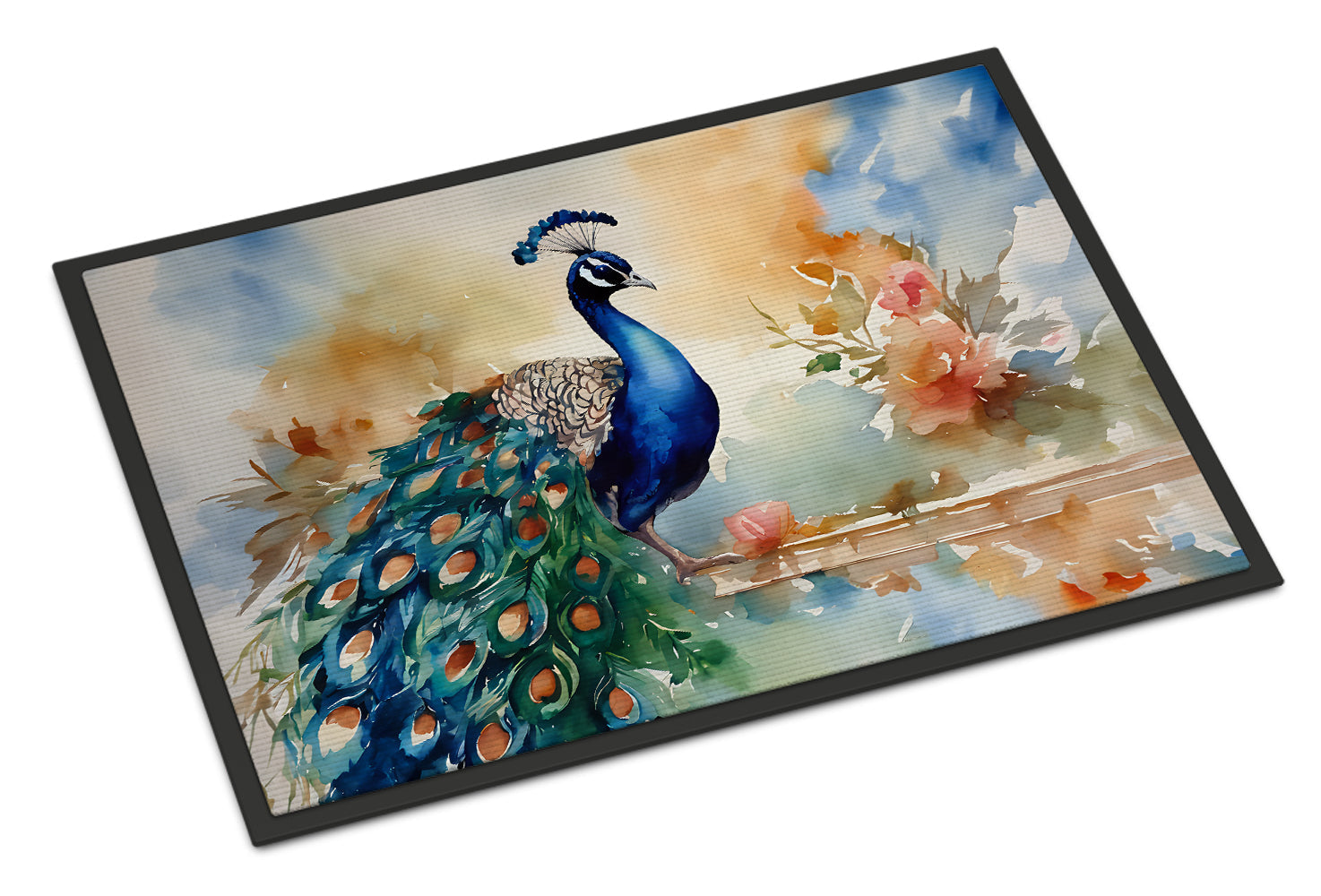 Peacock Tail Feathers Close View Doormat Indoor Outdoor 18H X 27W Front Door Mat Rugs for Entryway, Non Slip Washable