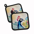 Peacock Portrait with Flower Pot Holder Set of 2 Heat Resistant Quilted Hot Pads 7.5 x 7.5 Inch, Insulated Kitchen Trivets for Cooking & Baking
