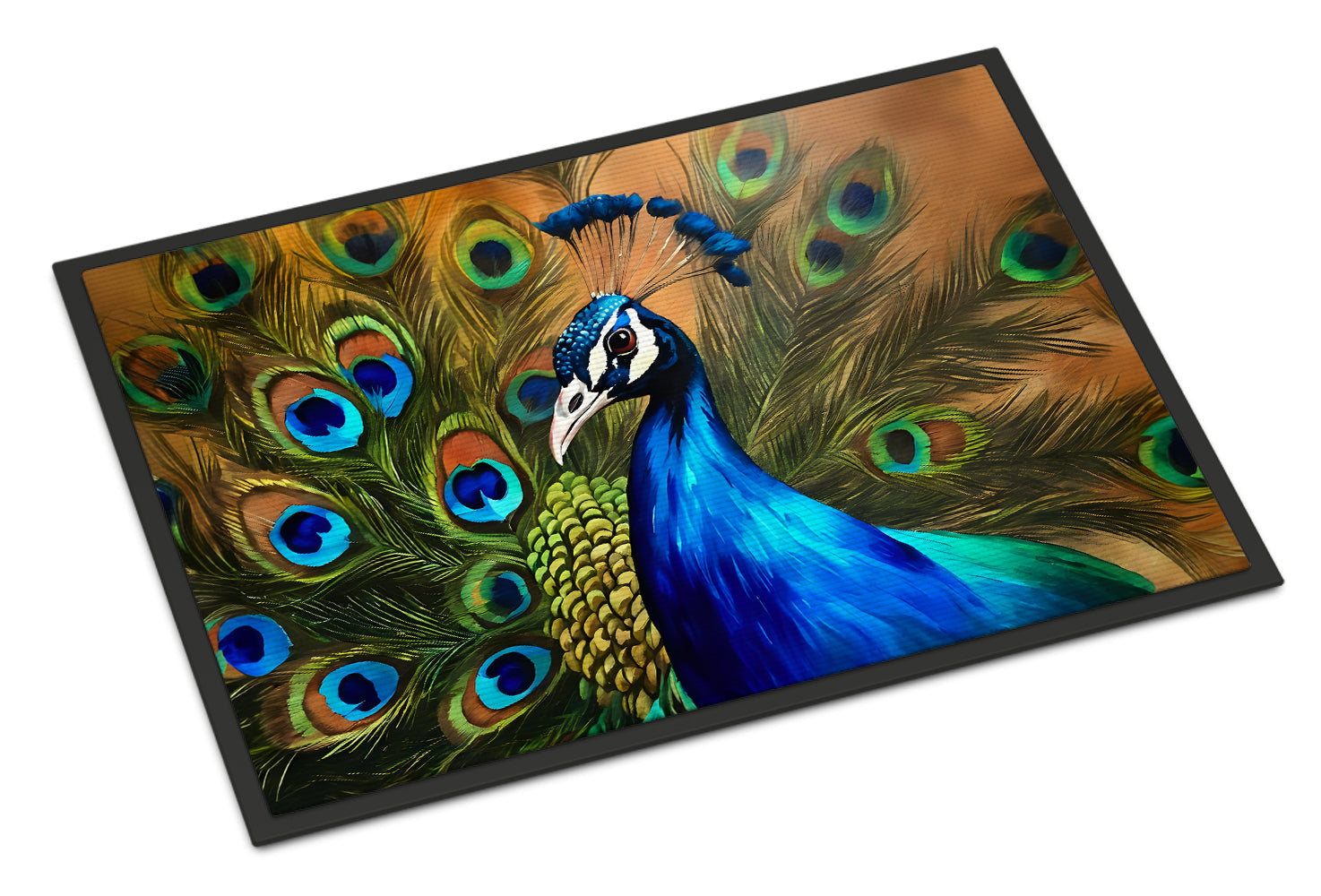 Peacock Face and Feather Detail Doormat Indoor Outdoor 24H X 36W Front Door Mat Rugs for Entryway, Non Slip Washable Low Pile,