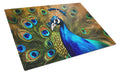 Peacock Face and Feather Detail Cutting Board Tempered Glass Kitchen Cutting Surface, Heat Resistant Chopping, Non-Slip Feet, Food Prep & Serving