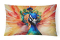 Peacock Front View Dramatic Color Decorative Throw Pillow 12x16 Indoor Outdoor Accent Cushion, Fabric Cover with Insert for Sofa, Bed, Porch & Living Room