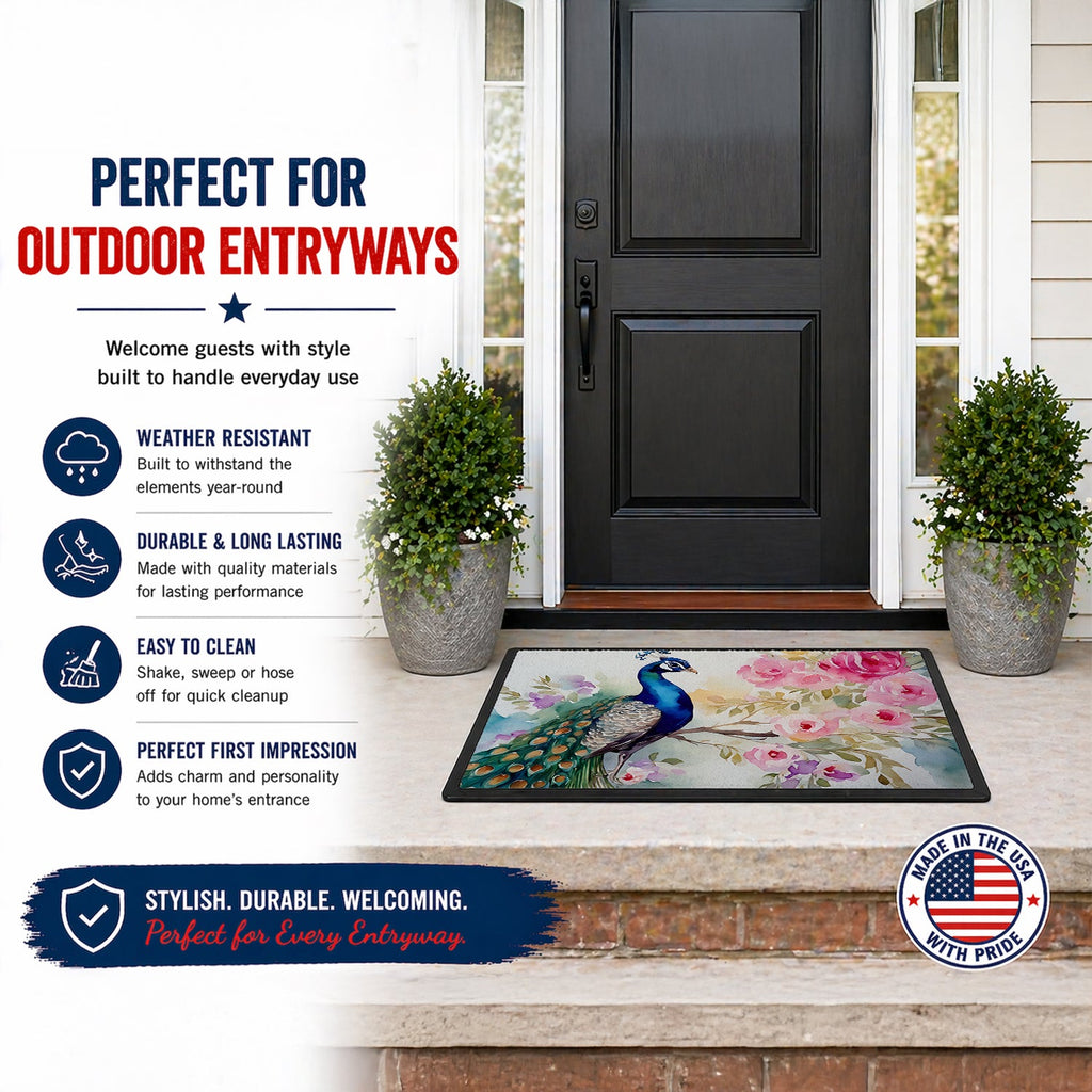 Peacock with Floral Background Doormat Indoor Outdoor 18H X 27W Front Door Mat Rugs for Entryway, Non Slip Washable