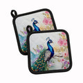 Peacock with Floral Background Pot Holder Set of 2 Heat Resistant Quilted Hot Pads 7.5 x 7.5 Inch, Insulated Kitchen Trivets for Cooking & Baking