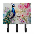 Peacock with Floral Background Leash or Key Holder Wall Hooks, Coat Rack Wall Mount, for Hanging Keys, Towels, Aprons, Leashes