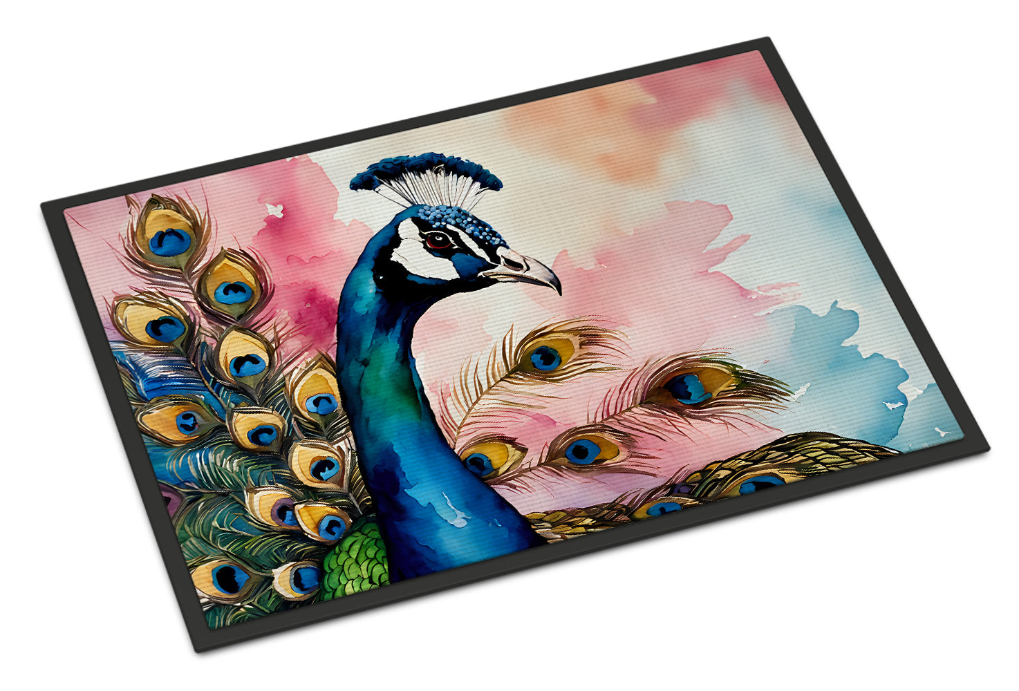 Peacock with Decorative Feathers Doormat Indoor Outdoor 24H X 36W Front Door Mat Rugs for Entryway, Non Slip Washable Low Pile,