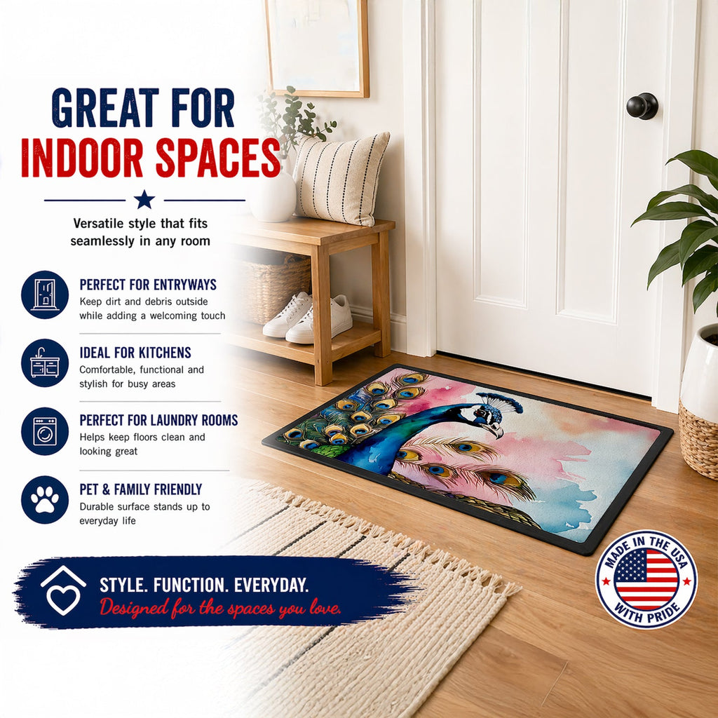 Peacock with Decorative Feathers Doormat Indoor Outdoor 24H X 36W Front Door Mat Rugs for Entryway, Non Slip Washable Low Pile,