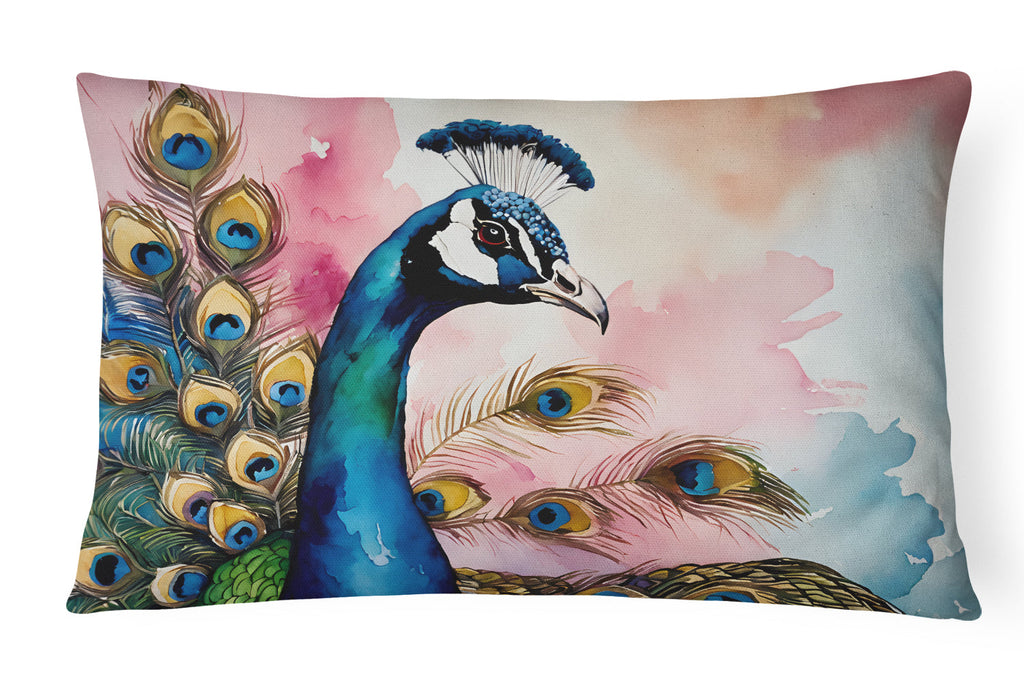 Peacock with Decorative Feathers Decorative Throw Pillow 12x16 Indoor Outdoor Accent Cushion, Fabric Cover with Insert for Sofa, Bed, Porch & Living Room
