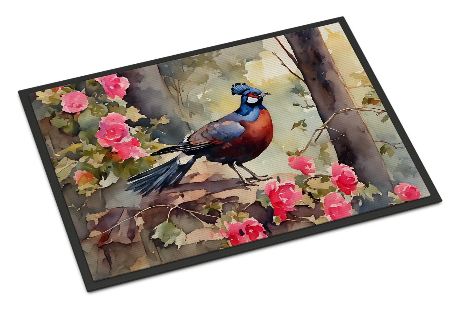 Pheasant Bird in Garden Floral Doormat Indoor Outdoor 24H X 36W Front Door Mat Rugs for Entryway, Non Slip Washable Low Pile,