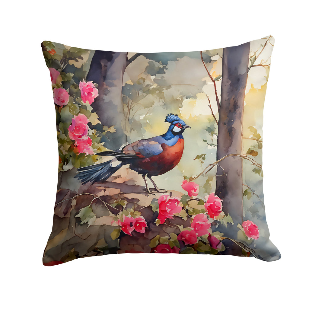 Pheasant Bird in Garden Floral Decorative Throw Pillow 18x18 Indoor Outdoor Accent Cushion, Fabric Cover with Insert for Sofa, Bed, Porch & Living Room