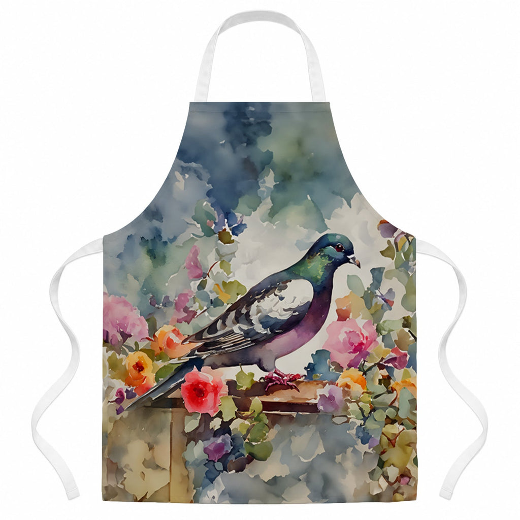 Pigeon Bird with Floral Accents Apron Cooking Kitchen Server Baking Crafts Gardening for Adult Women Men, Unisex, Large, Multicolor