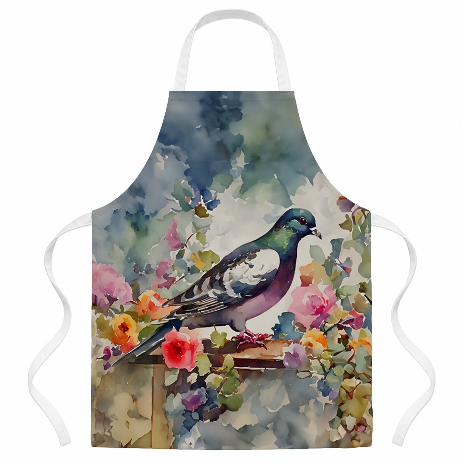 Pigeon Bird with Floral Accents Apron Cooking Kitchen Server Baking Crafts Gardening for Adult Women Men, Unisex, Large, Multicolor