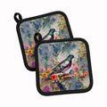 Pigeon Bird with Floral Accents Pot Holder Set of 2 Heat Resistant Quilted Hot Pads 7.5 x 7.5 Inch, Insulated Kitchen Trivets for Cooking & Baking