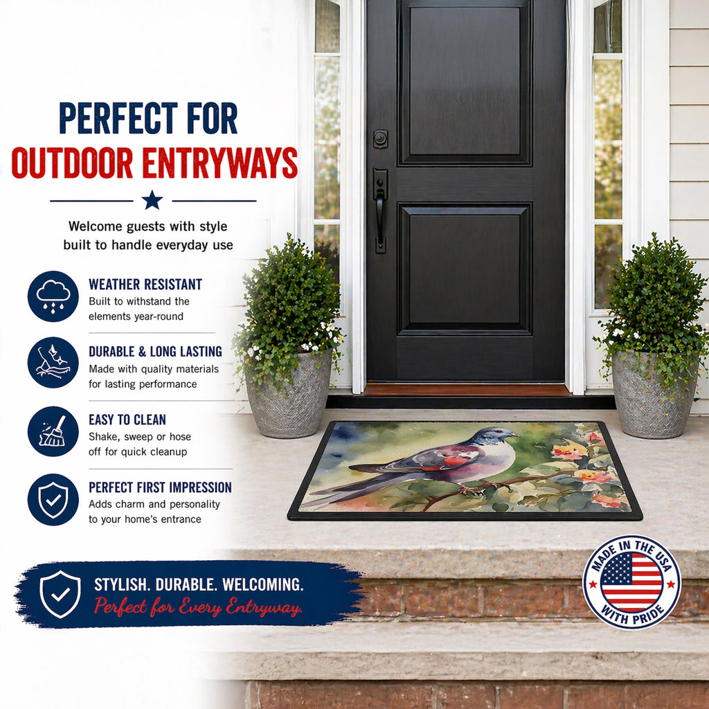 Pigeon Perched with Flowers Doormat Indoor Outdoor 24H X 36W Front Door Mat Rugs for Entryway, Non Slip Washable Low Pile,