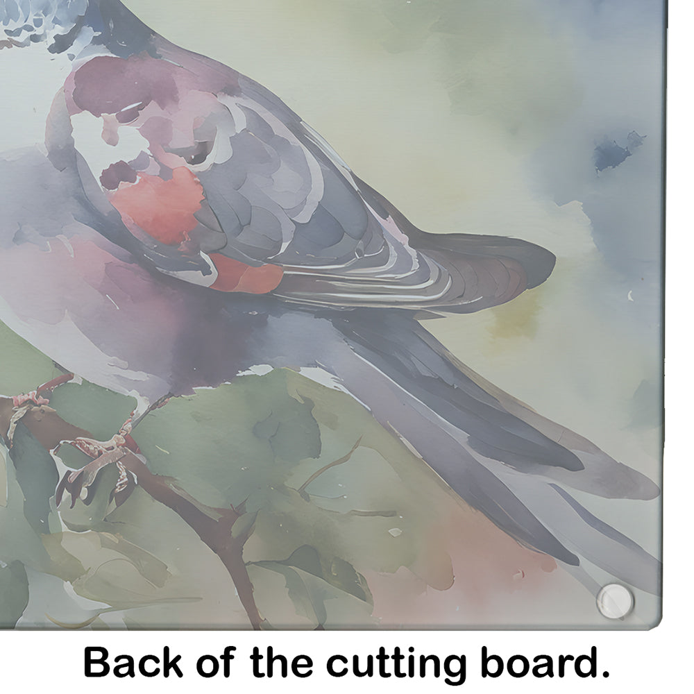 Pigeon Perched with Flowers Cutting Board Tempered Glass Kitchen Cutting Surface, Heat Resistant Chopping, Non-Slip Feet, Food Prep & Serving