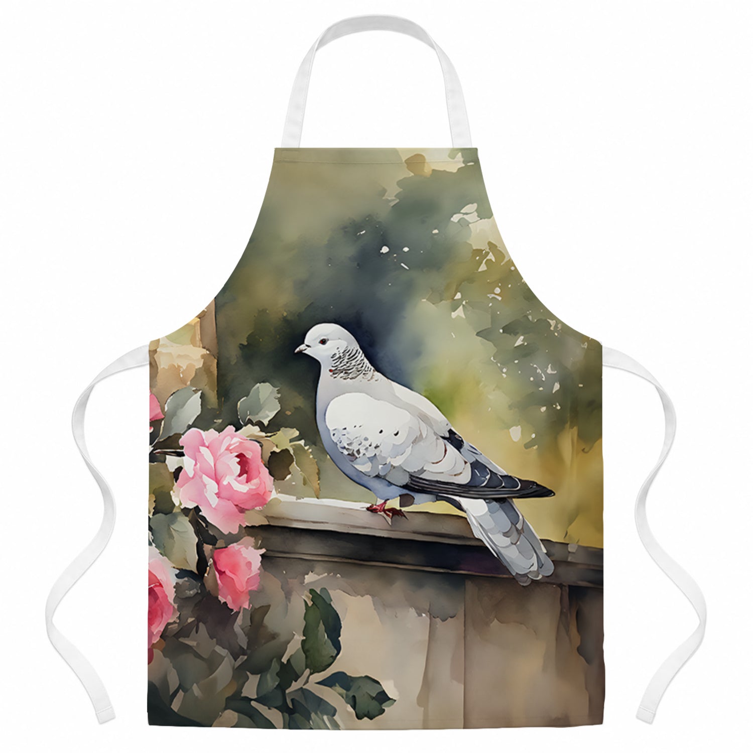 White Dove with Flowers Peaceful Apron Cooking Kitchen Server Baking Crafts Gardening for Adult Women Men, Unisex, Large, Multicolor