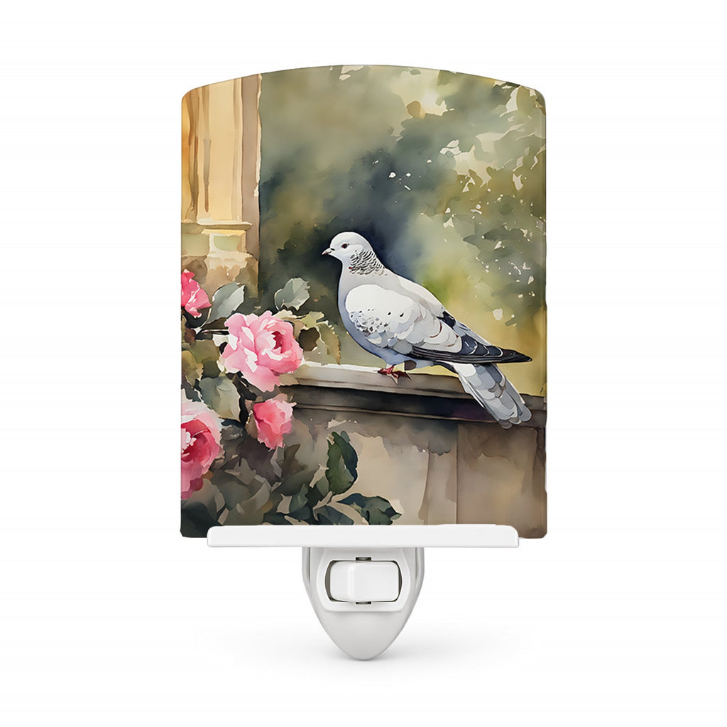 White Dove with Flowers Peaceful Ceramic Night Light Compact, UL-Certified, Ideal for Bedroom, Bathroom, Nursery, Hallway, Kitchen, 6x4x3, Multicolor