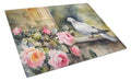 White Dove with Flowers Peaceful Cutting Board Tempered Glass Kitchen Cutting Surface, Heat Resistant Chopping, Non-Slip Feet, Food Prep & Serving