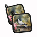 White Dove with Flowers Peaceful Pot Holder Set of 2 Heat Resistant Quilted Hot Pads 7.5 x 7.5 Inch, Insulated Kitchen Trivets for Cooking & Baking