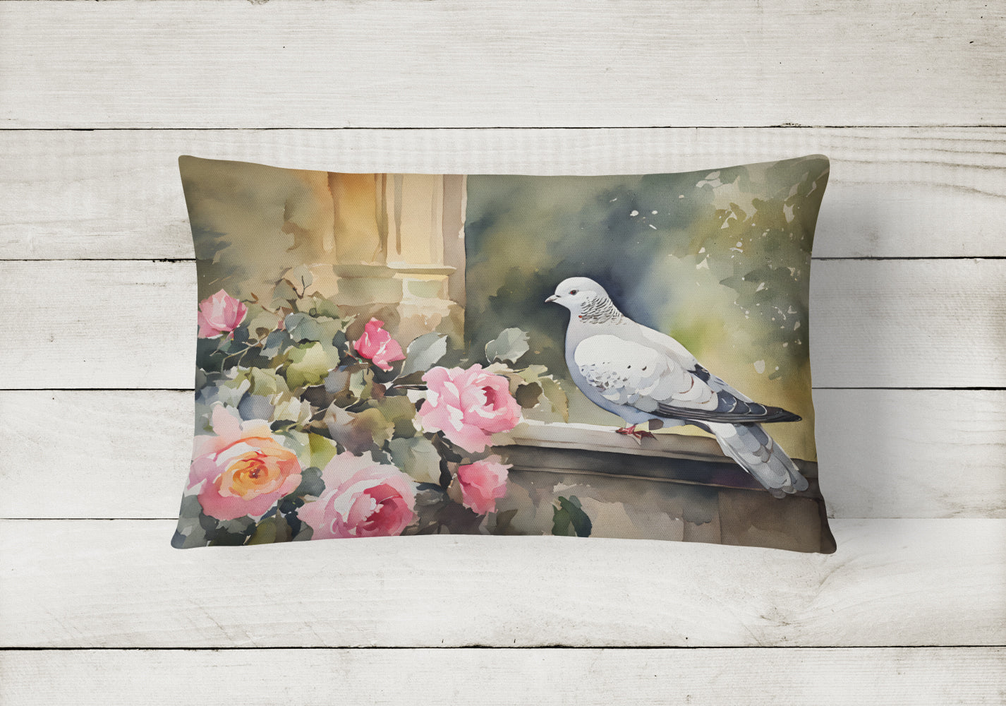 White Dove with Flowers Peaceful Decorative Throw Pillow 12x16 Indoor Outdoor Accent Cushion, Fabric Cover with Insert for Sofa, Bed, Porch & Living Room