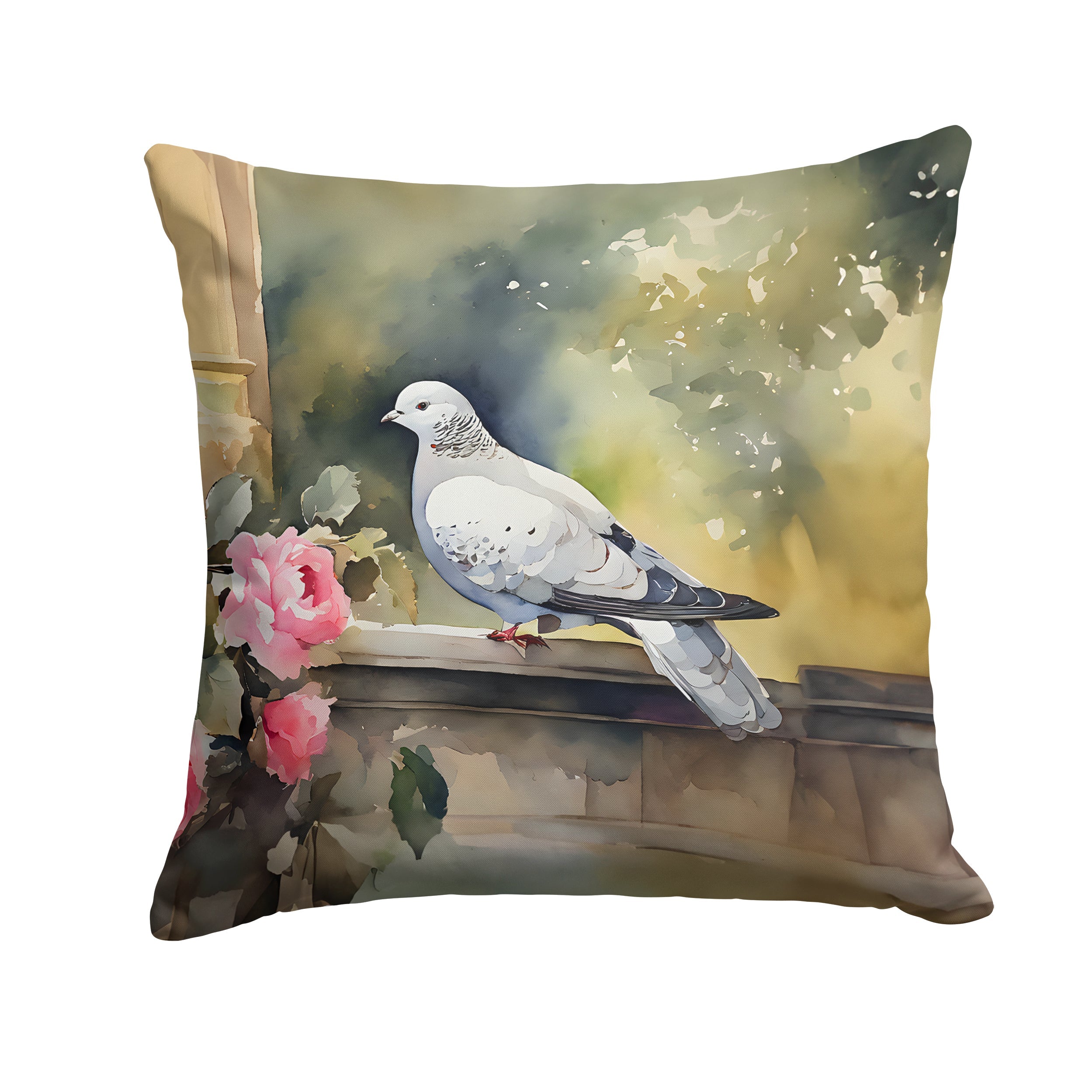 White Dove with Flowers Peaceful Decorative Throw Pillow 14x14 Indoor Outdoor Accent Cushion, Fabric Cover with Insert for Sofa, Bed, Porch & Living Room