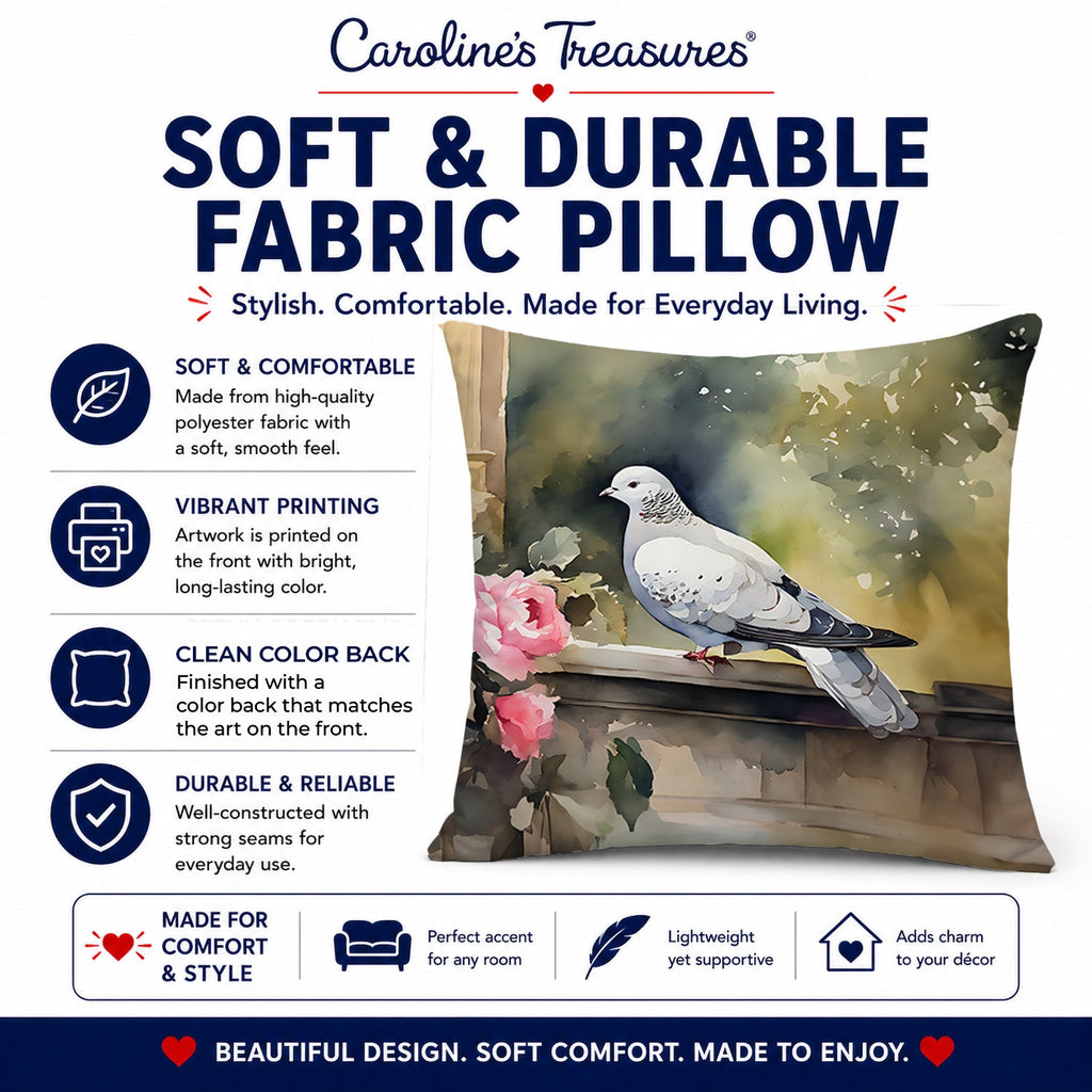 White Dove with Flowers Peaceful Decorative Throw Pillow 18x18 Indoor Outdoor Accent Cushion, Fabric Cover with Insert for Sofa, Bed, Porch & Living Room