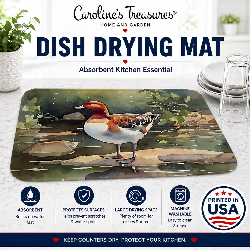 Redhead Duck Standing by Water Dish Drying Mat Absorbent Dish Drying Mat Pad for Kitchen Counter Dish Drainer Mat for Countertop, 14 x 21", Multicolor