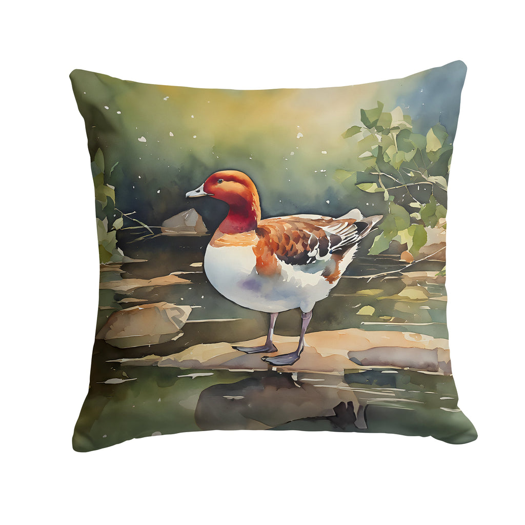 Redhead Duck Standing by Water Decorative Throw Pillow 18x18 Indoor Outdoor Accent Cushion, Fabric Cover with Insert for Sofa, Bed, Porch & Living Room