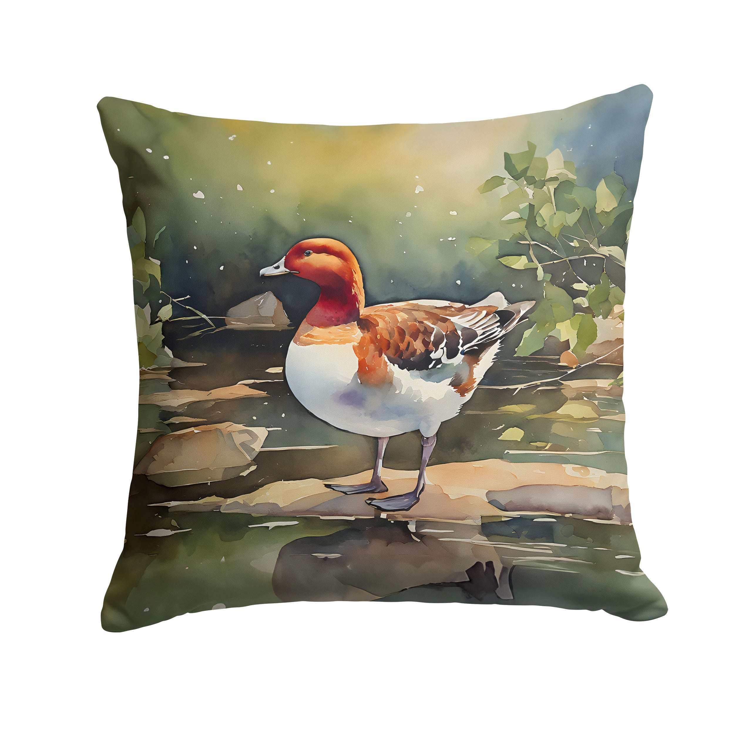 Redhead Duck Standing by Water Decorative Throw Pillow 18x18 Indoor Outdoor Accent Cushion, Fabric Cover with Insert for Sofa, Bed, Porch & Living Room