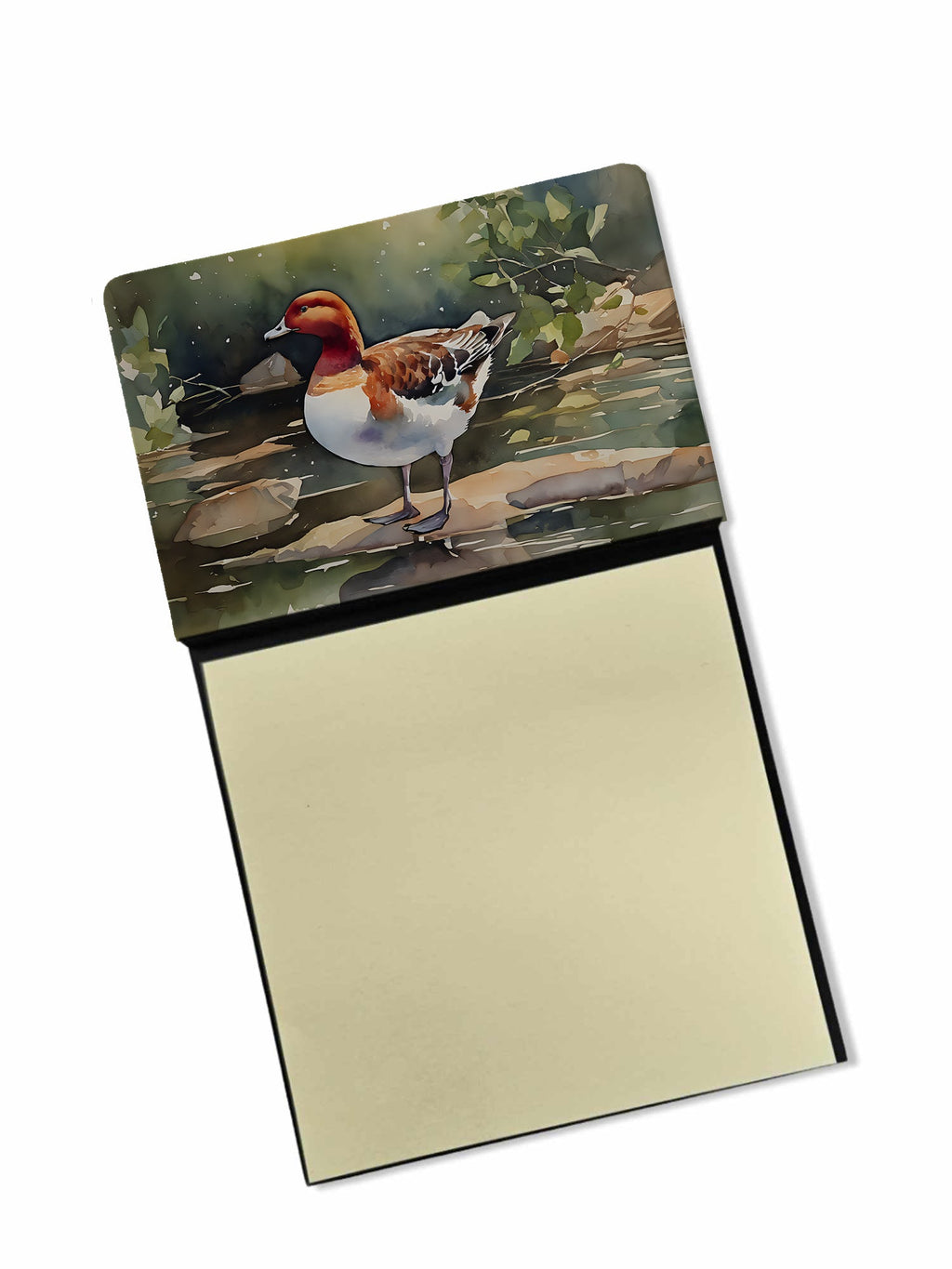 Redhead Duck Standing by Water Watercolor Sticky Note Holder Refillable Dispenser Desk Accessory 3x3 Pad Gift