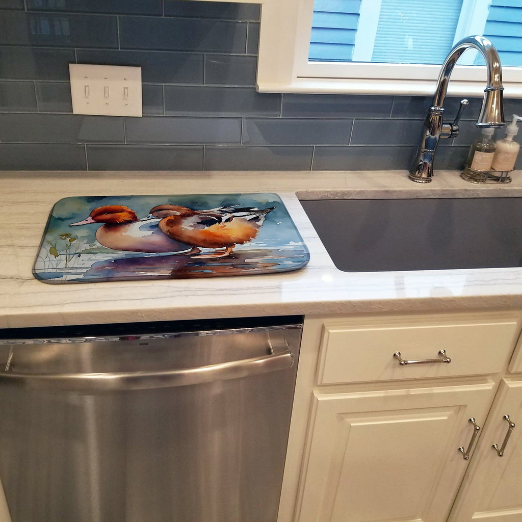 Redhead Duck Pair of Ducks Swimming Dish Drying Mat Absorbent Dish Drying Mat Pad for Kitchen Counter Dish Drainer Mat for Countertop, 14 x 21", Multicolor