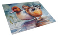 Redhead Duck Pair of Ducks Swimming Cutting Board Tempered Glass Kitchen Cutting Surface, Heat Resistant Chopping, Non-Slip Feet, Food Prep & Serving
