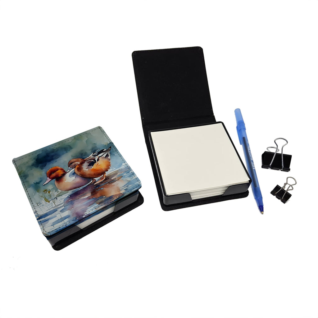 Redhead Duck Pair of Ducks Swimming PU Leather Note Paper Holder with Artist-Designed Cover, Desk Accessory, Office Gift
