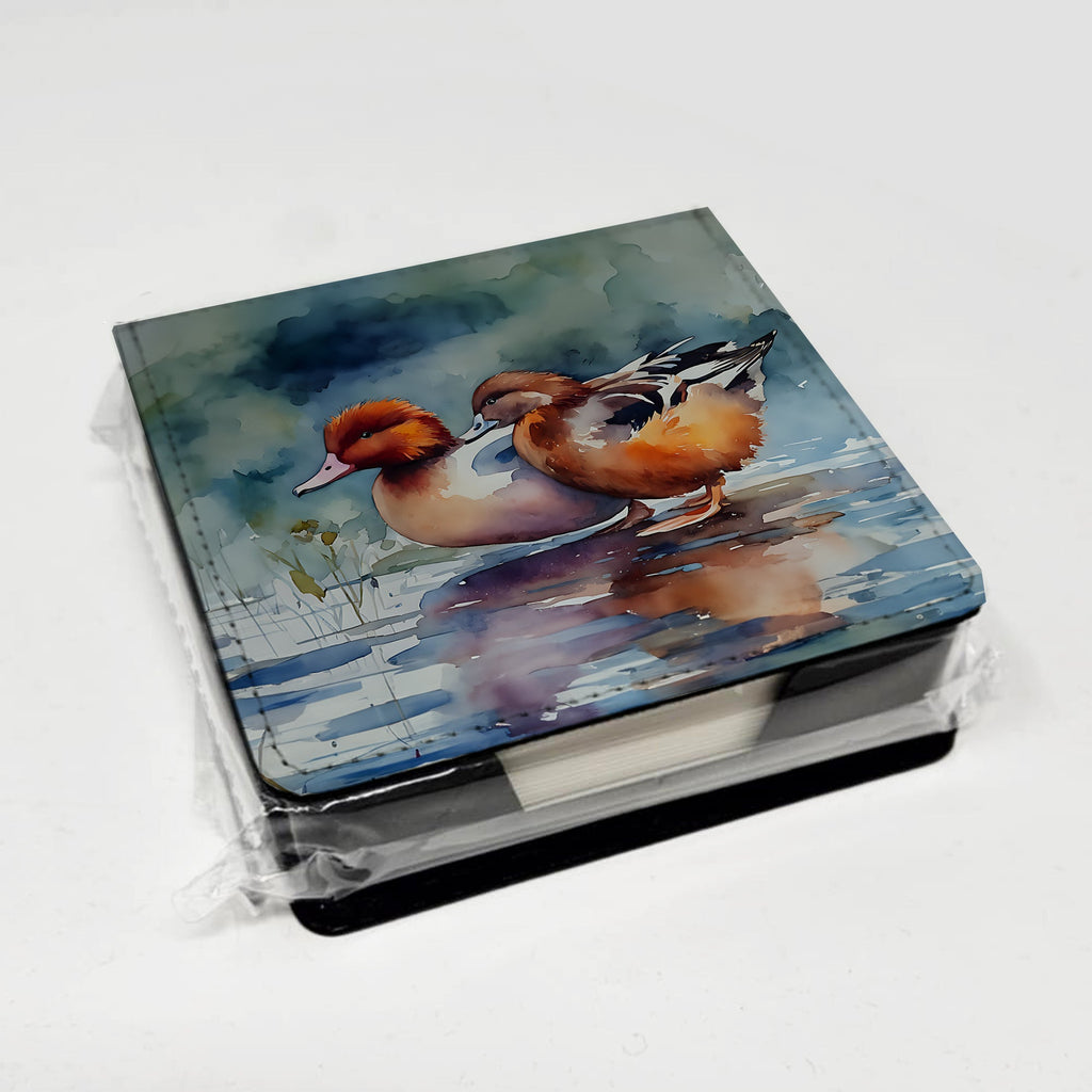Redhead Duck Pair of Ducks Swimming PU Leather Note Paper Holder with Artist-Designed Cover, Desk Accessory, Office Gift