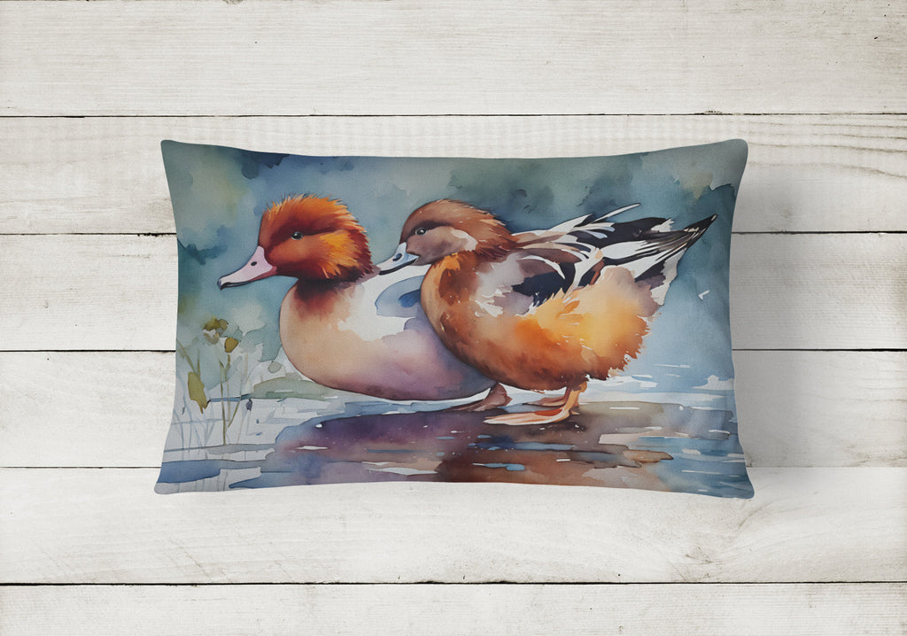 Redhead Duck Pair of Ducks Swimming Decorative Throw Pillow 12x16 Indoor Outdoor Accent Cushion, Fabric Cover with Insert for Sofa, Bed, Porch & Living Room