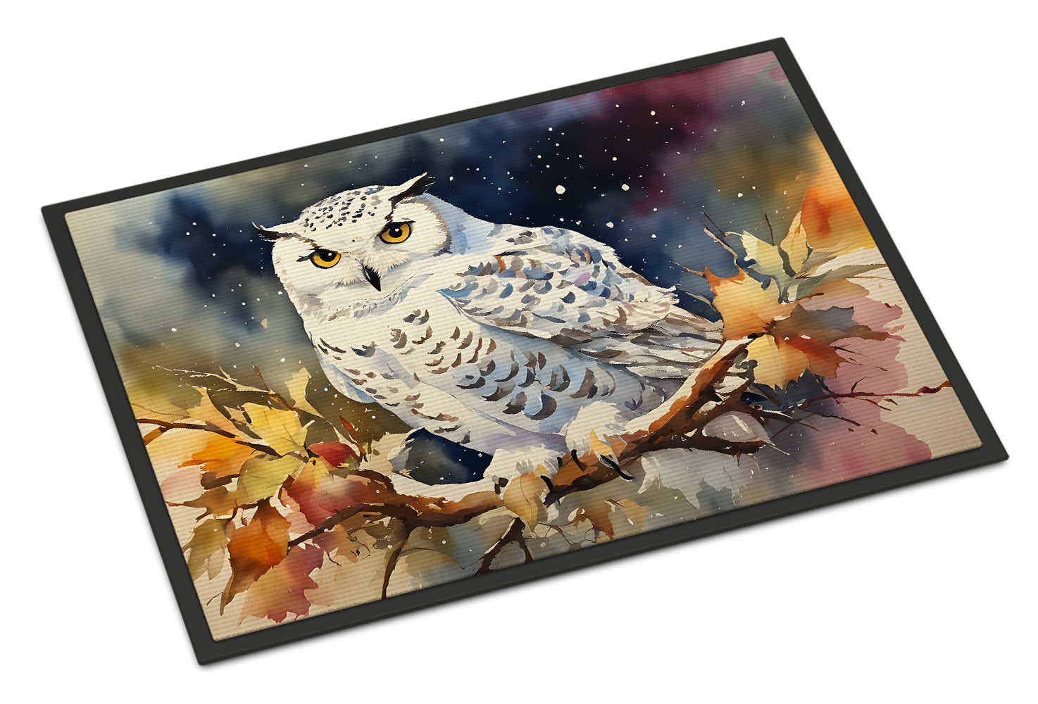Snowy Owl with Autumn Leaves Doormat Indoor Outdoor 24H X 36W Front Door Mat Rugs for Entryway, Non Slip Washable Low Pile,