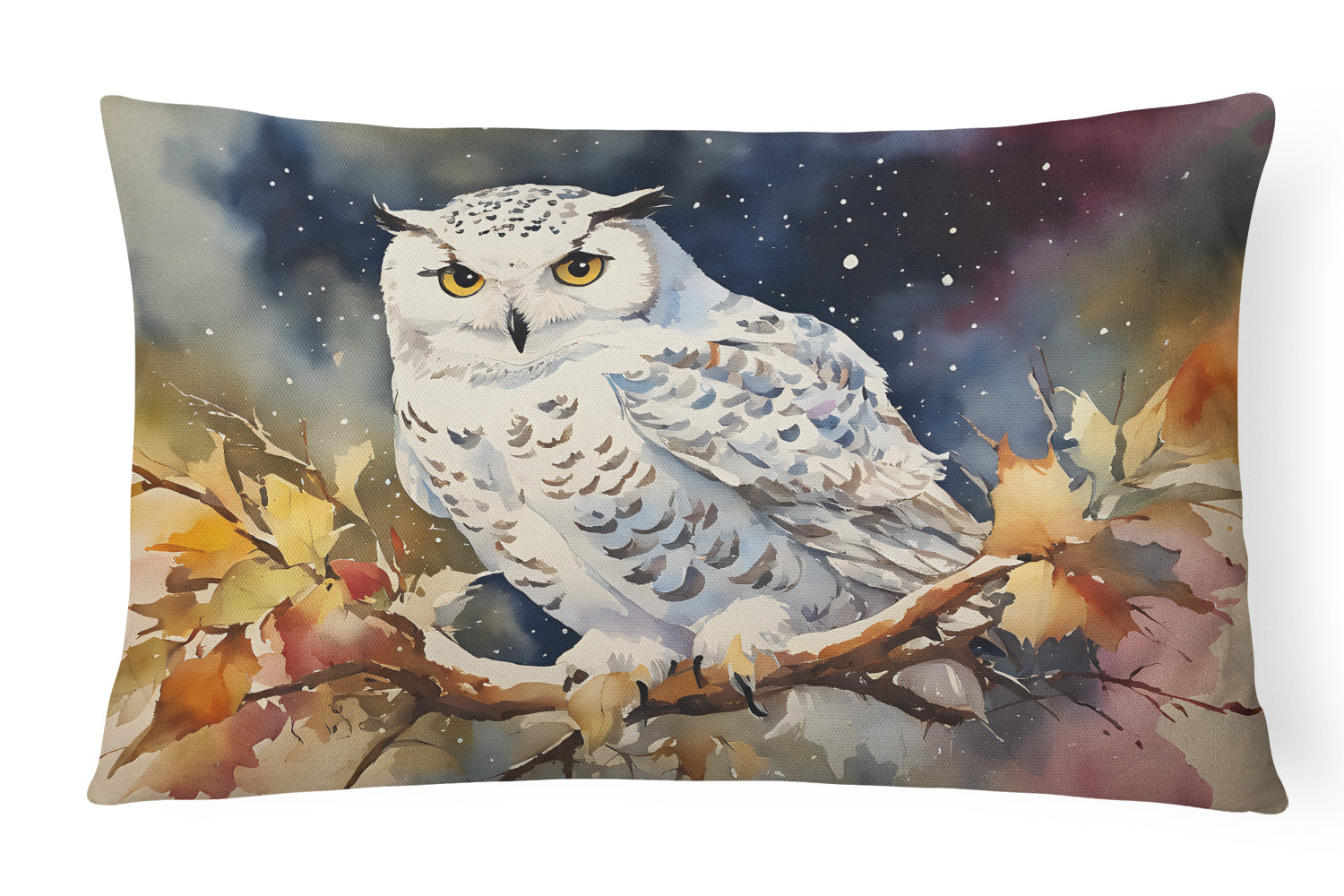 Snowy Owl with Autumn Leaves Decorative Throw Pillow 12x16 Indoor Outdoor Accent Cushion, Fabric Cover with Insert for Sofa, Bed, Porch & Living Room