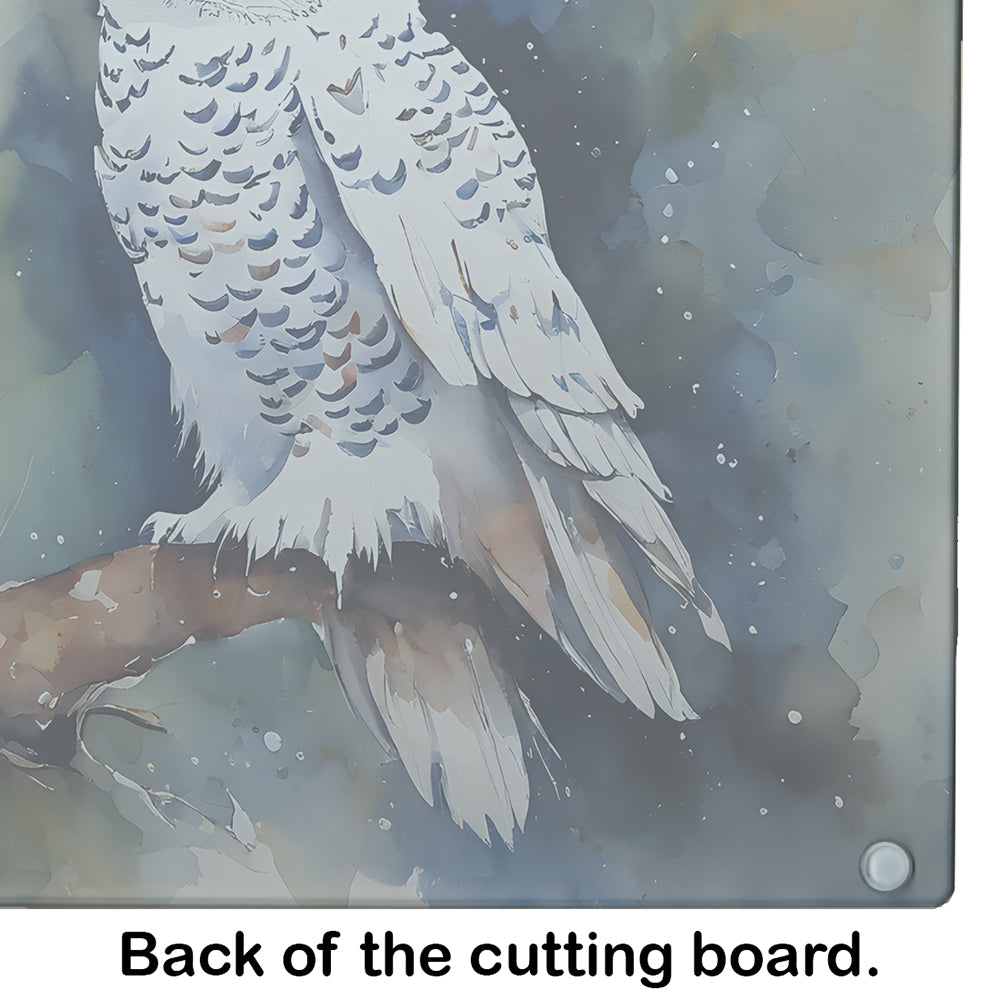 Snowy Owl Night Sky Watercolor Cutting Board Tempered Glass Kitchen Cutting Surface, Heat Resistant Chopping, Non-Slip Feet, Food Prep & Serving