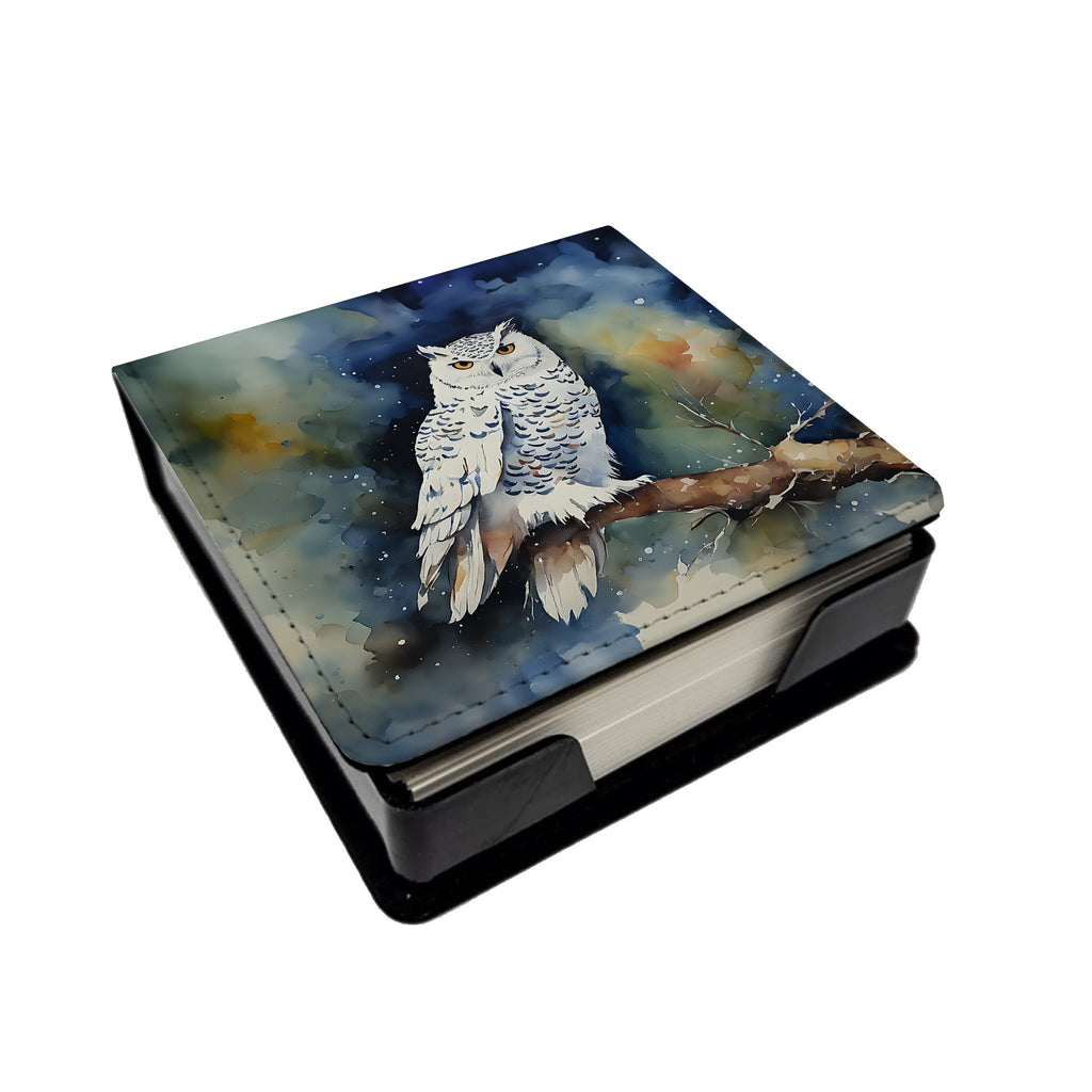Snowy Owl Night Sky Watercolor PU Leather Note Paper Holder with Artist-Designed Cover, Desk Accessory, Office Gift