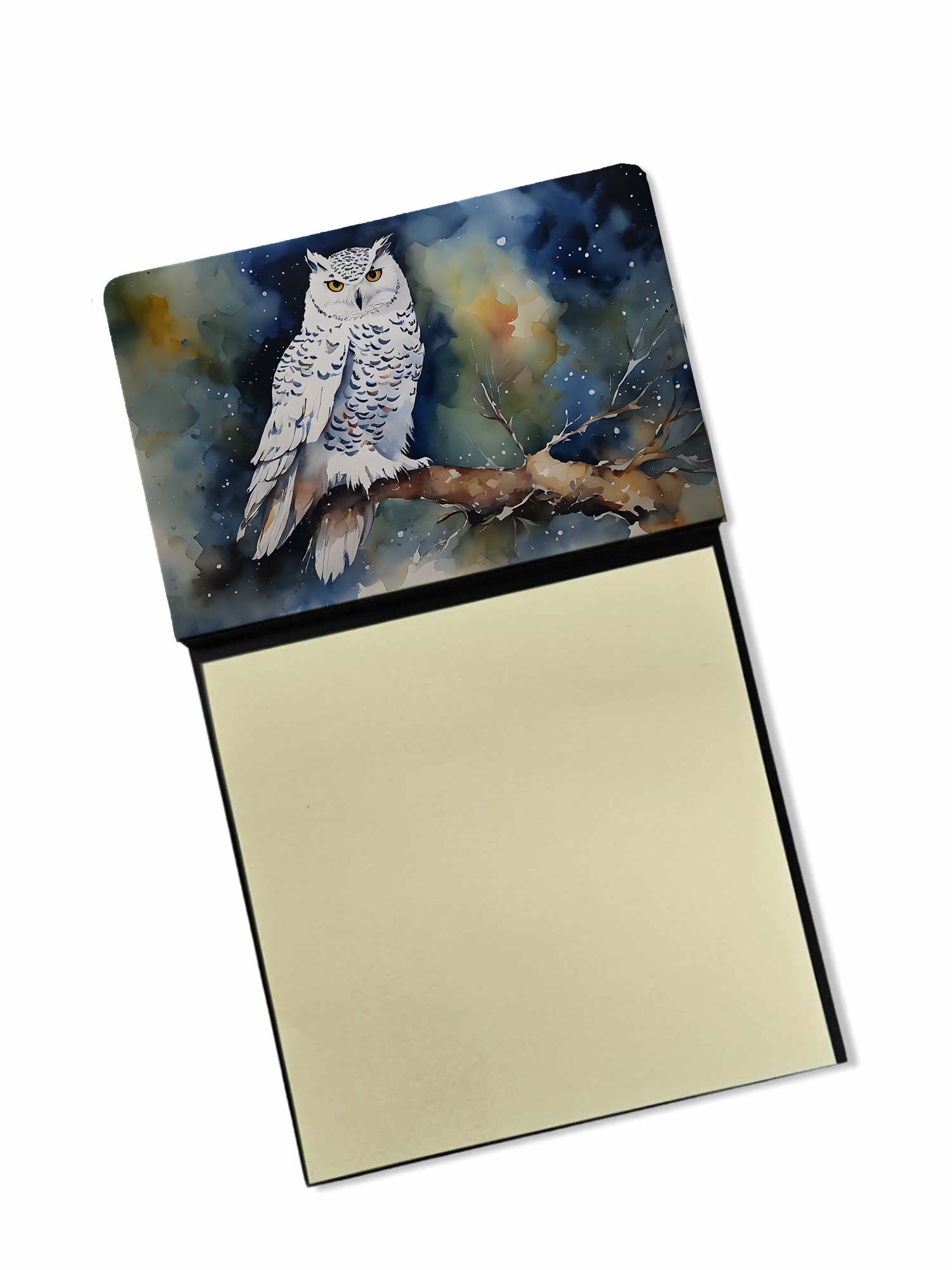 Snowy Owl Night Sky Watercolor Watercolor Sticky Note Holder Refillable Dispenser Desk Accessory 3x3 Pad Gift