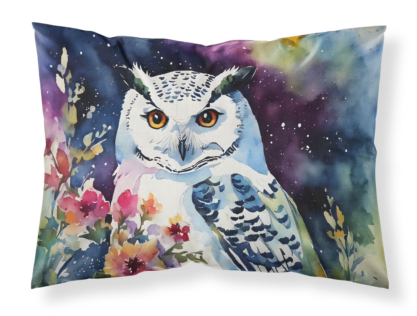 Snowy Owl with Flowers Colorful Watercolor Standard Pillowcase Lightweight Super Soft Easy Care Decorative Artwork Pillowcase, Standard