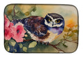 Spectacled Owl on Branch with Flowers Dish Drying Mat Absorbent Dish Drying Mat Pad for Kitchen Counter Dish Drainer Mat for Countertop, 14 x 21", Multicolor