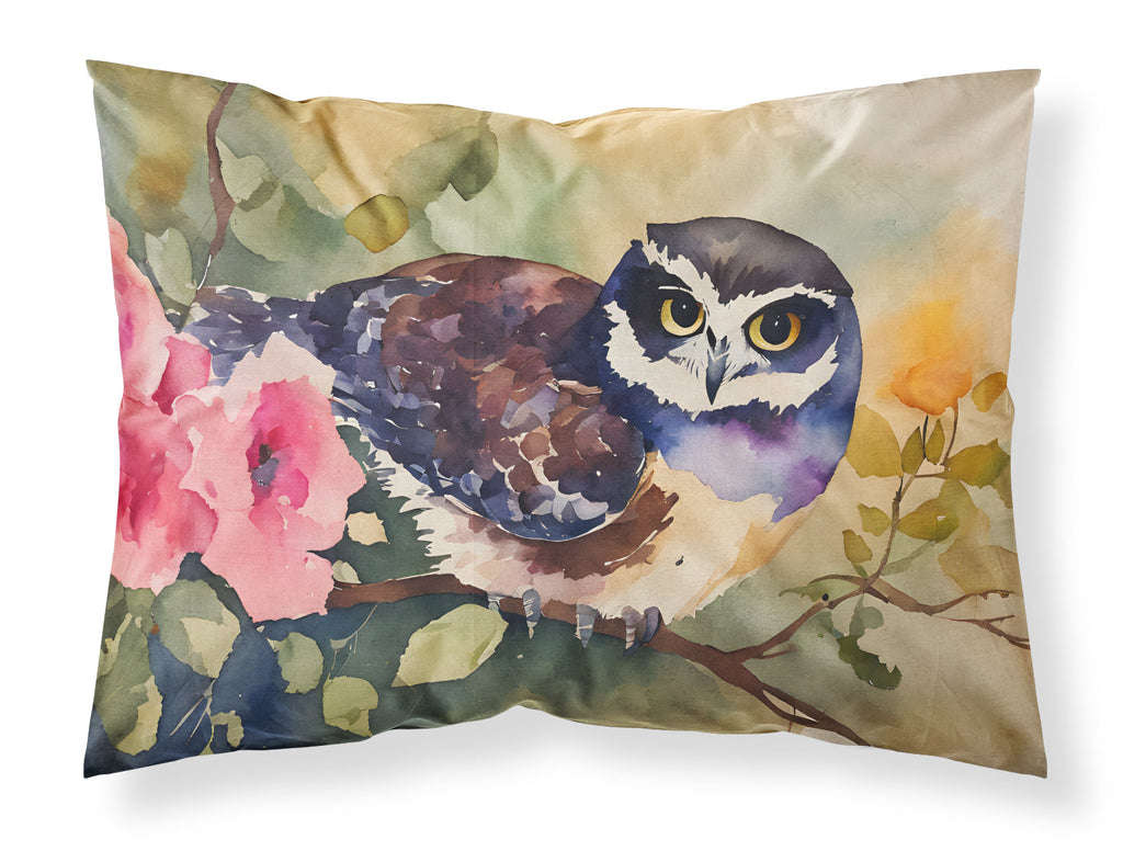 Spectacled Owl on Branch with Flowers Standard Pillowcase Lightweight Super Soft Easy Care Decorative Artwork Pillowcase, Standard