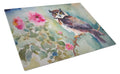 Spectacled Owl Perched with Pink Flowers Cutting Board Tempered Glass Kitchen Cutting Surface, Heat Resistant Chopping, Non-Slip Feet, Food Prep & Serving