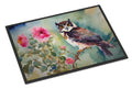 Spectacled Owl Perched with Pink Flowers Doormat Indoor Outdoor 18H X 27W Front Door Mat Rugs for Entryway, Non Slip Washable