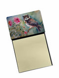 Spectacled Owl Perched with Pink Flowers Watercolor Sticky Note Holder Refillable Dispenser Desk Accessory 3x3 Pad Gift