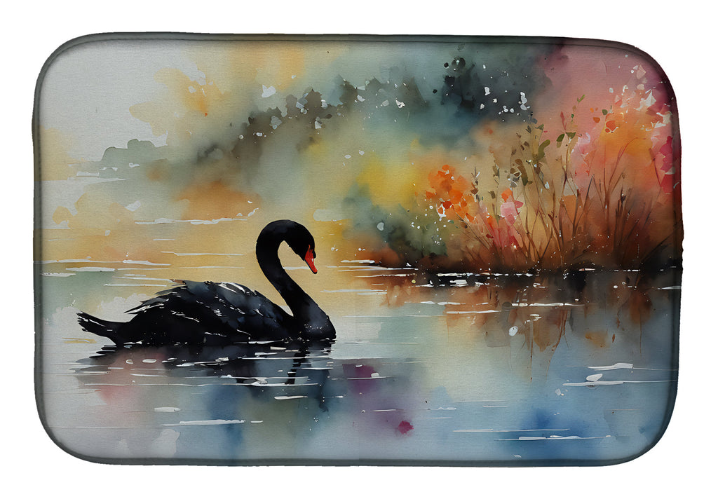 Black Swan Swimming Calm Water Dish Drying Mat Absorbent Dish Drying Mat Pad for Kitchen Counter Dish Drainer Mat for Countertop, 14 x 21", Multicolor