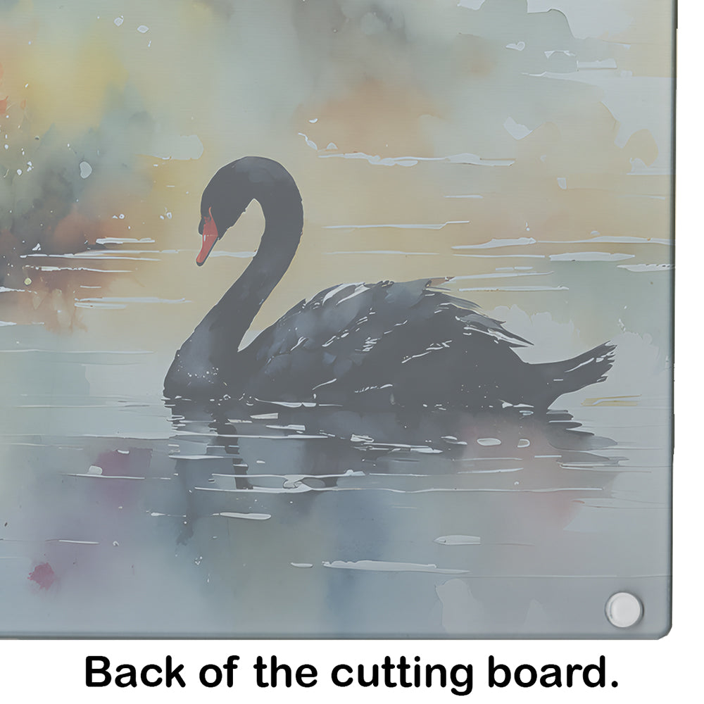 Black Swan Swimming Calm Water Cutting Board Tempered Glass Kitchen Cutting Surface, Heat Resistant Chopping, Non-Slip Feet, Food Prep & Serving