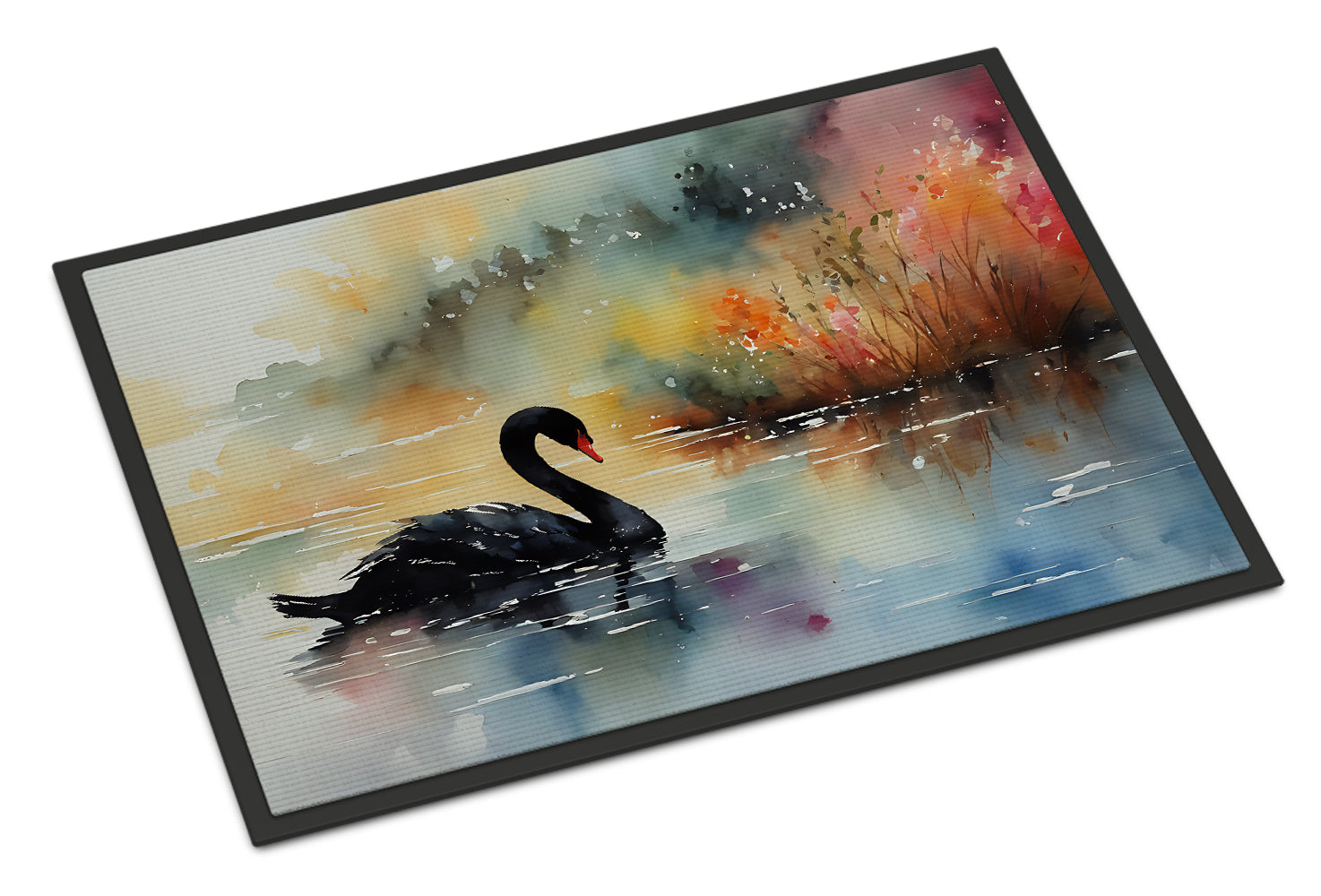 Black Swan Swimming Calm Water Doormat Indoor Outdoor 18H X 27W Front Door Mat Rugs for Entryway, Non Slip Washable